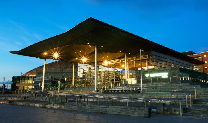 A photo of the Senedd building in Cardiff