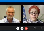 Photo of video call between Rory Truell and Amina Mohammed