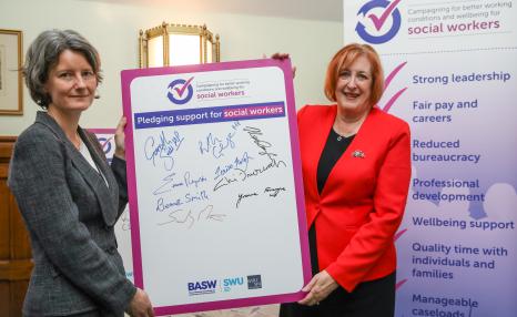 Social work working conditions campaign with MP Signatures and BASW Chair